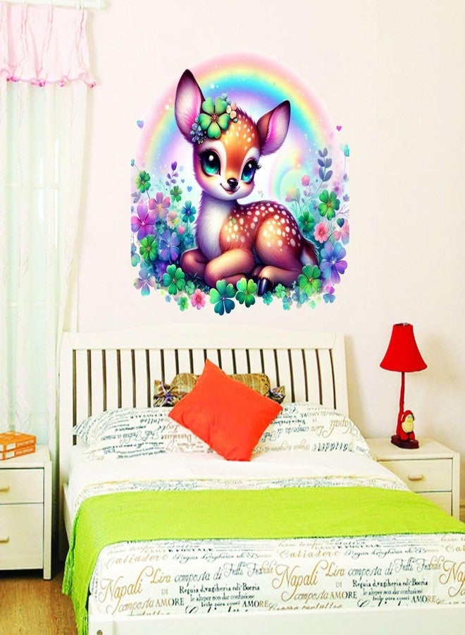 Sticker Studio ملصق جداري من الفينيل PVC بألوان قوس قزح، بتصميم غزال ملون مع زهور، مثالي لتزيين المنزل - مناسب لغرفة المعيشة، غرفة النوم، الردهة، غرفة الأطفال، غرفة اللعب (المقاس: 38 سم × 38 سم) - Image 4